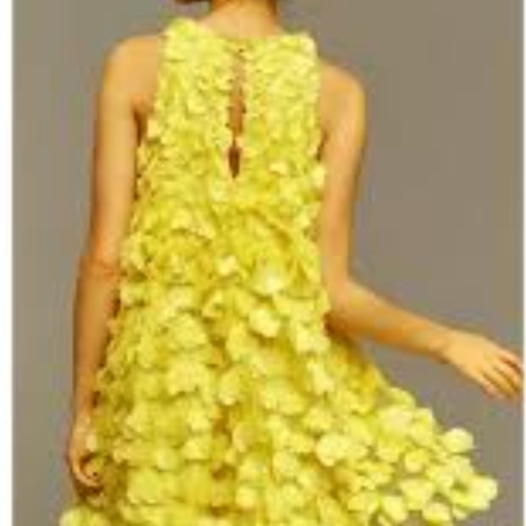 ANTHROPOLOGY Maeve  FLOATY Sunny Lemon Lime Appliqued MINI Dress. Size M  EUC! - Picture 4 of 13